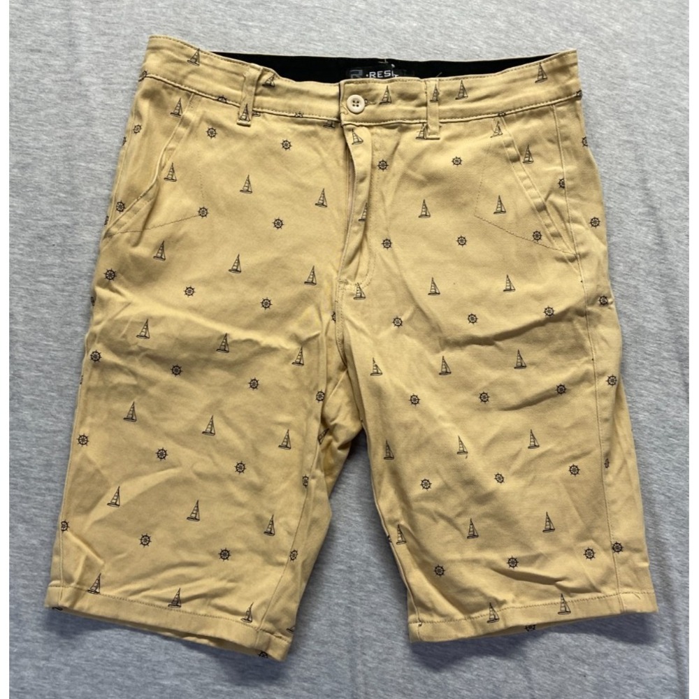 Reset Chino Shorts Mens 34 Beige Allover Sailboat Ship Wheel Print Cotton Casual